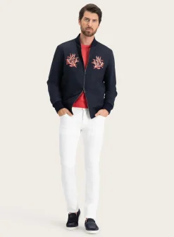 Isaia Bomberjack Met Print Van Wol, Zijde En Cashmere Blue Navy Online