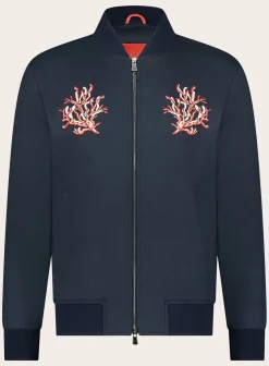 Isaia Bomberjack Met Print Van Wol, Zijde En Cashmere Blue Navy Online