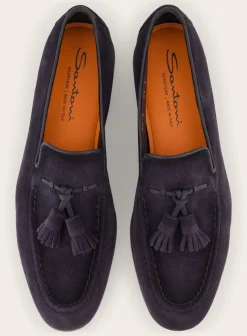 Santoni Carlos Assel Loafers Van Suede Blue Navy Discount