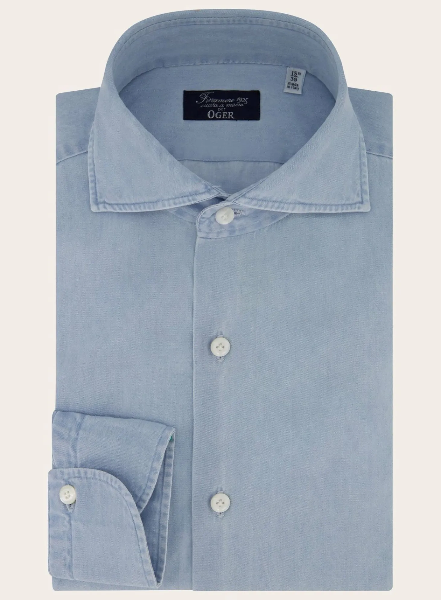 Finamore Denim Shirt Van Katoen Lght Blue Denim Flash Sale