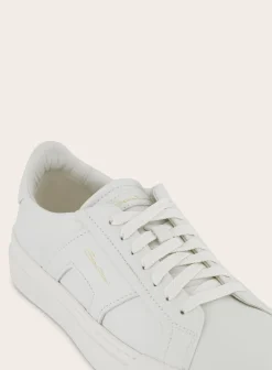 Santoni Double Buckle Sneakers Van Leer Wit Hot
