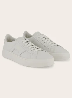 Santoni Double Buckle Sneakers Van Leer Wit Hot