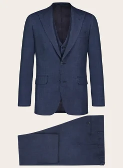OGÉR Driedelig Pak Van Wol, Zijde En Linnen Blue Navy Cheap