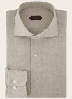 OGÉR Gemeleerd Shirt Van Linnen Beige Online