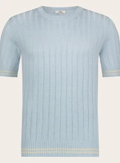 OGÉR Italian Knitwear Geribd T-Shirt Van Linnen En Katoen New