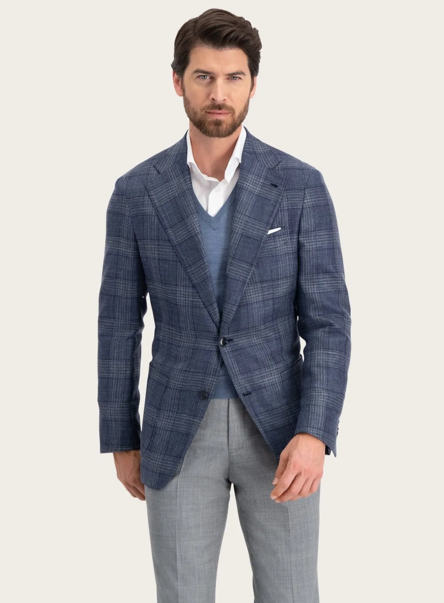 OGÉR Geruit Jasje Van Wol En Zijde Blue Navy Shop