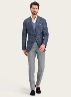 OGÉR Geruit Jasje Van Wol En Zijde Blue Navy Shop