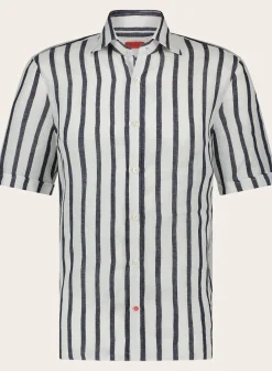 Isaia Gestreepte Polo Van Linnen Wit Store