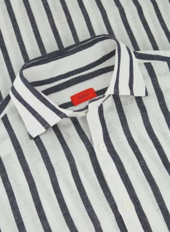 Isaia Gestreepte Polo Van Linnen Wit Store