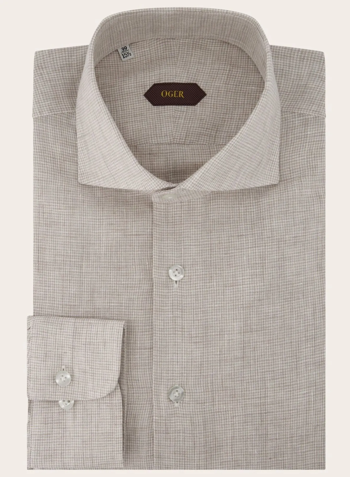 OGÉR Micro-Check Shirt Van Linnen Beige Fashion