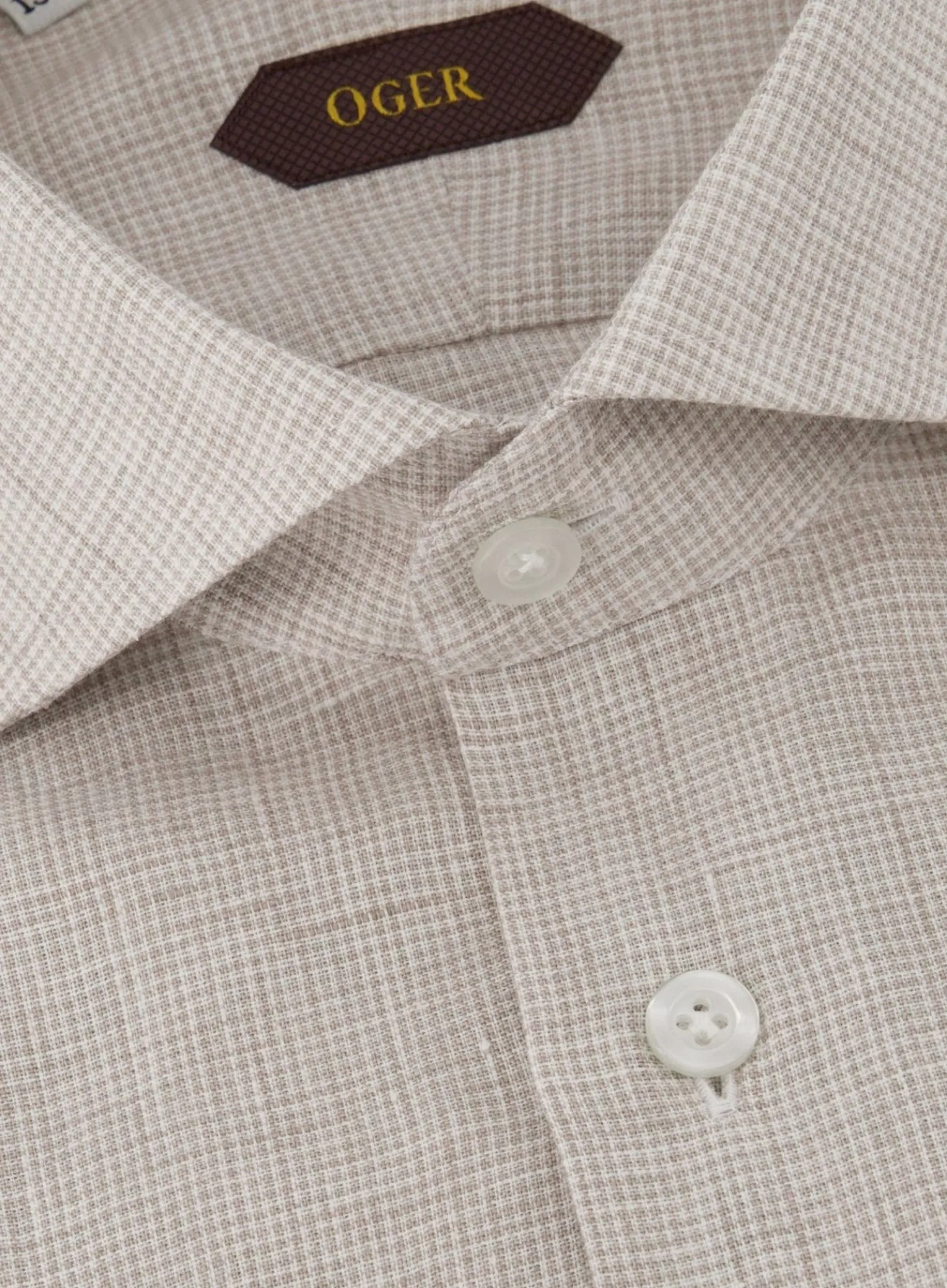 OGÉR Micro-Check Shirt Van Linnen Beige Fashion