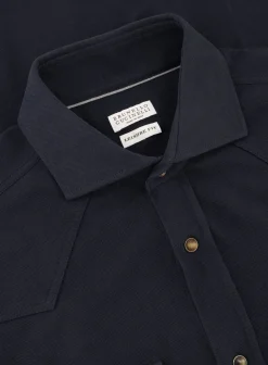 Brunello Cucinelli Overshirt Van Katoen Blue Navy Clearance