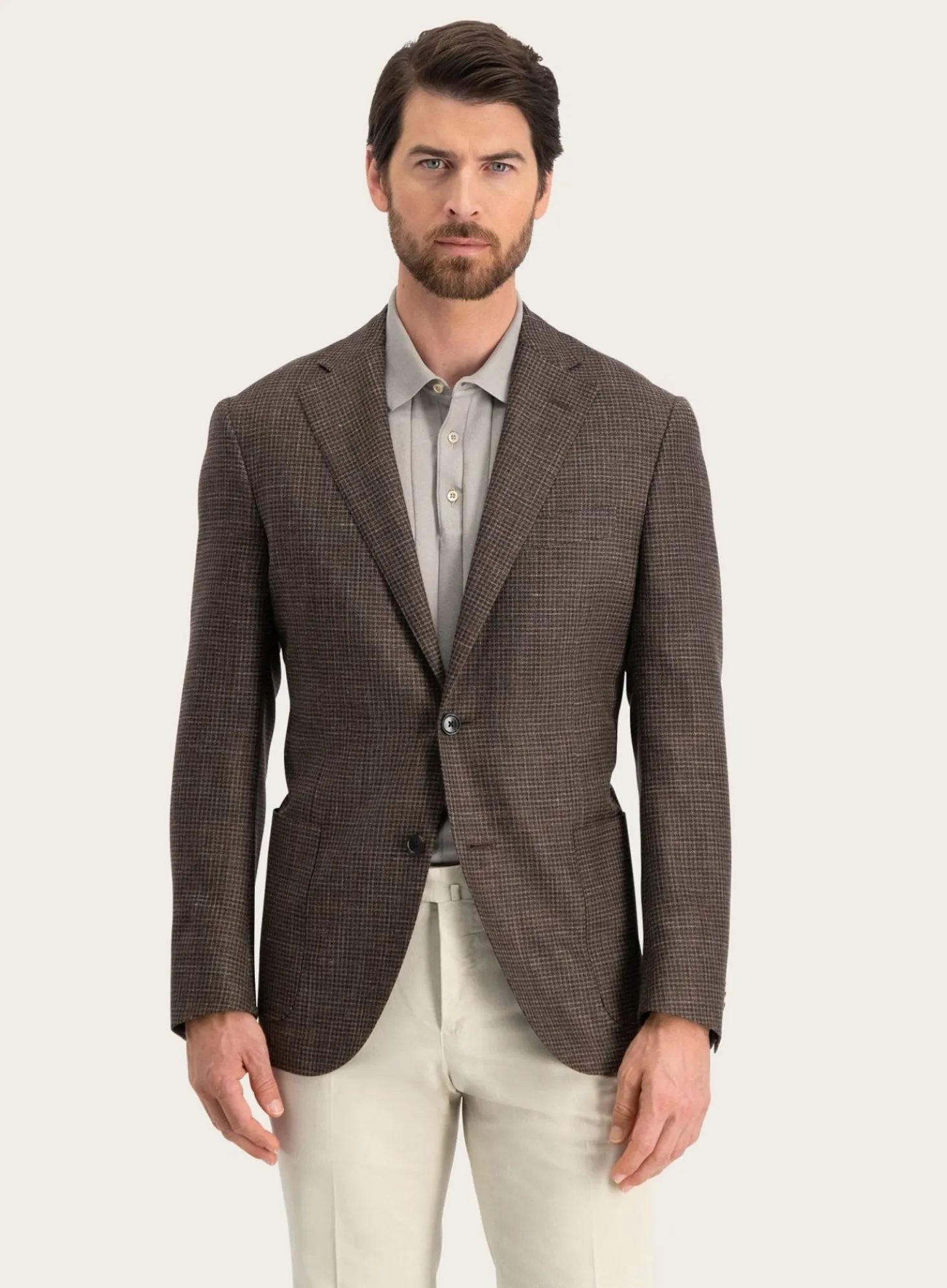 Corneliani Pied-De-Poule Jasje Van Wol En Linnen D.Bruin Clearance