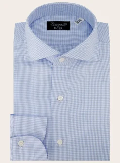Finamore Pied-De-Poule Shirt Van Katoen Blauw Sale
