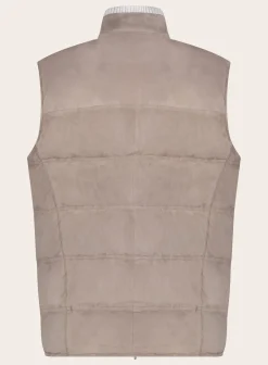 Mandelli Regular-Fit Gewatteerde Bodywarmer Van Suede Taupe New