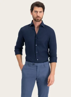 Finamore Regular-Fit Shirt Van Linnen Blue Navy Cheap