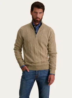 Fioroni Slim-Fit Half-Zip Trui Met Kabelpatroon Van Wol En Cashmere Camel Discount