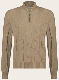 Fioroni Slim-Fit Half-Zip Trui Met Kabelpatroon Van Wol En Cashmere Camel Discount