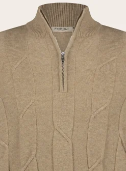 Fioroni Slim-Fit Half-Zip Trui Met Kabelpatroon Van Wol En Cashmere Camel Discount