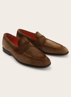 Santoni Suede Carlos Penny Loafers Cheap